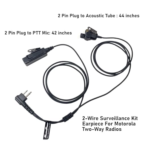 MaximalPower Replacement Surveillance Headset Earpiece for MOTOROLA 2-Pin Radios - Push-to-Talk Mic with Reinforced Cables for Low-Profile Communication