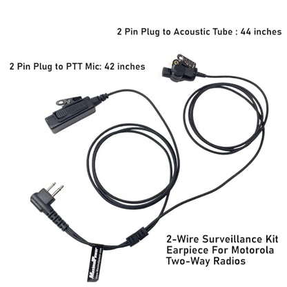 MaximalPower Replacement Surveillance Headset Earpiece for MOTOROLA 2-Pin Radios - Push-to-Talk Mic with Reinforced Cables for Low-Profile Communication