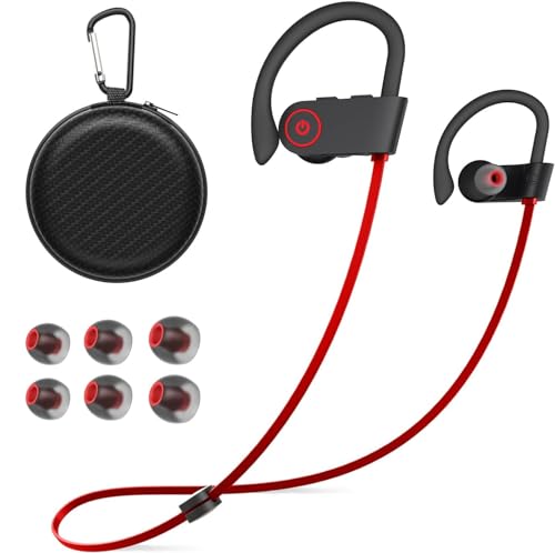 JOYWISE Bluetooth Headphones Wireless Earbuds 16H Playtime Wireless Headphones IPX7 Waterproof Bluetooth 5.3 Running Ear Buds with Mic Stereo in Ear Earphones Sound Isolation for Workout, Sports Red - color: Red