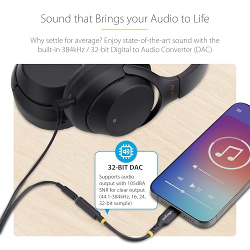 StarTech 5in USB-C to 3.5mm TRRS Audio Adapter, 32-bit DAC (USBCAUDIO2) | USB-C Aux Dongle for PC/Phone, 12.7cm, Headphone, Headset Jack