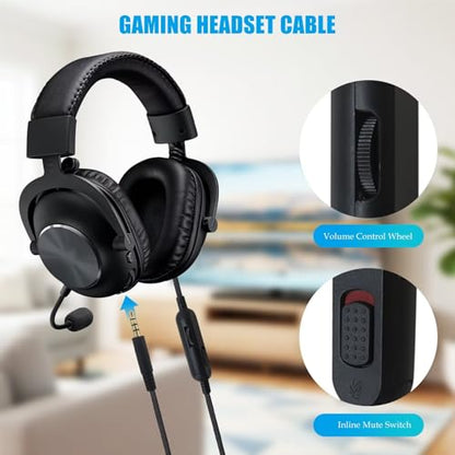 Replacement for G Pro X Cord, Detachable Gaming Headset Cable Replacement for Logitech G Pro/ G433/ G233, 3.5mm(1/8") Nylon Braided Wire with Inline Mute Switch and Volume Controller, 6FT