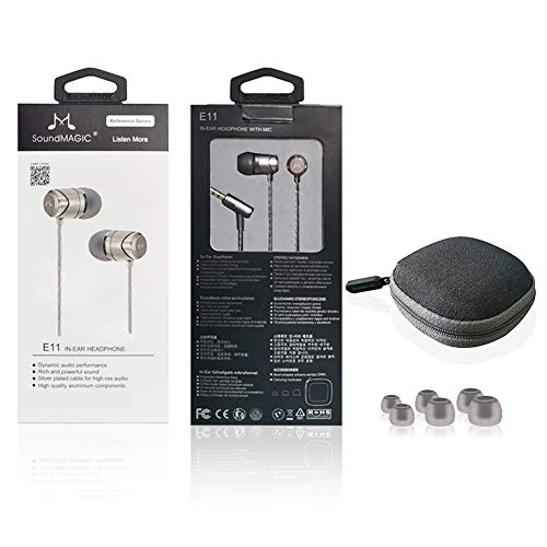 SoundMAGIC E11 Wired Earbuds, No Mic, Hi-Fi Stereo, 3.5mm Jack, Gunmetal | Balanced accurate sound, rich bass, full aluminium housing, silver-plated cable, comfortable fit - color: Dark Silver