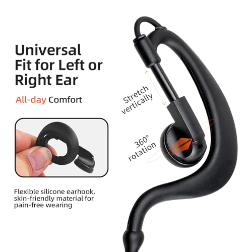 2-Pack K-Type Radio Earpiece Compatible with Baofeng UV-5R | 2-pin headset with mic, flexible earhook and orange PTT; fits UV-82, BF-888S, BF-F8HP, H-777, RT21 and select Kenwood radios
