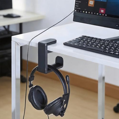 360° Rotating Headphone Hanger, Under Desk Headset Holder, Clamp‑On Headphone Stand for All Over‑Ear Headphones,Black - color: Black