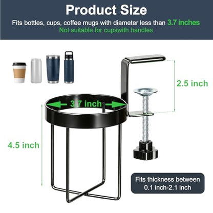 Desk Cup Holder Clamp, Anti-Spill Clip On Table Cup Holder Rotatable | Water Bottle Stand Drink Coffee Mug Storage, Office Accessories for Home and School (Black) - color: Simple Line Desk Cup Holder