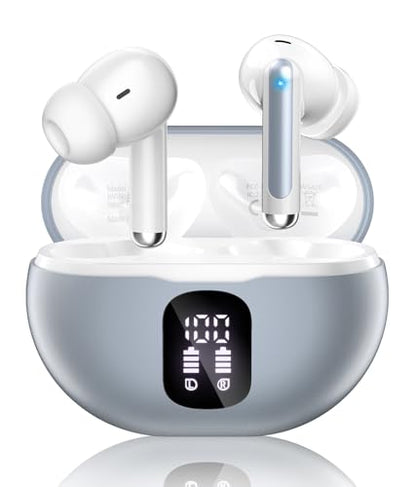 Wireless Earbuds, Bluetooth 5.4 Headphones with 50H Playback, Deep Bass Stereo Ear Buds Clear Calls with LED Power Display, IPX7 Waterproof, in-Ear Earphones with Mic for Phone/Android/iPad, Ash Gray - color: Ash Gray