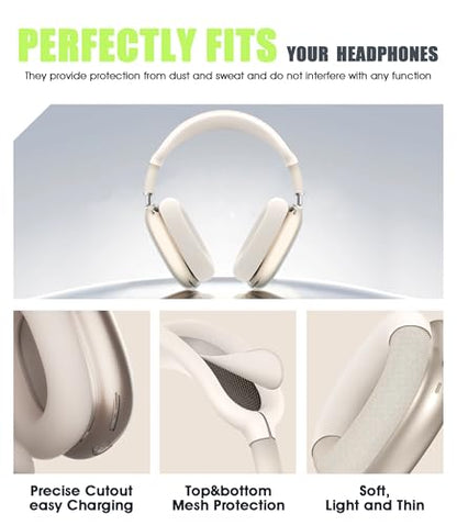 4 in 1 Case Cover for AirPods Max 2/1 (Starlight) | Headband/Ear Cups/Ear Pads Cover, All-Round Protection Soft Silicone and Clear TPU Headphone Case for AirPods Max 2 - color: Clear Starlight