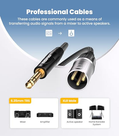 Tisino 1/4" to XLR Cable, 6.35mm TRS to XLR Male Nylon Braid Quarter inch TRS to XLR Male Balanced Interconnect Microphone Cord Patch Cable - 3.3ft - size: 3.3 feet