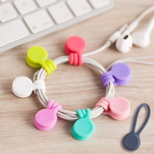 Magnetic Silicone Cable Organizer for Earphones and Data Cables, Cord Management Clip for USB and Headphones