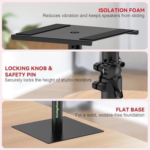 Studio Monitor Stands Monitor Speaker Stands 11.6"-18" Flat Base | Set of 2, Desktop Speaker Stands, Height Adjustable, Stable Base