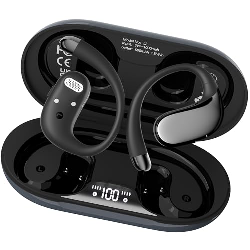 Open Ear Headphones Bluetooth 5.4, 62H Playtime, Air Conduction Wireless Earbuds with Ergonomic Earhooks, ENC Mic,IPX5,Physical Buttons, Comfort-Fit for Running, Cycling, Workouts
