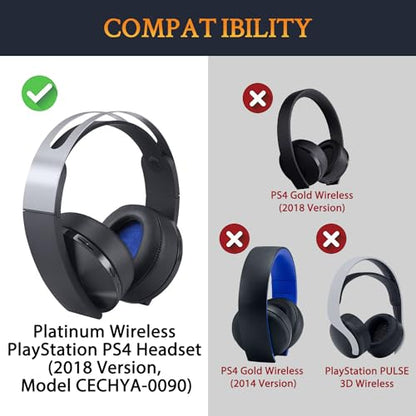 SOULWIT Ear Pads Cushions for Sony Platinum Wireless PlayStation PS4 Headset, Replacement Earpads for 2018 Version, Headphone Model CECHYA-0090 (PL Black)
