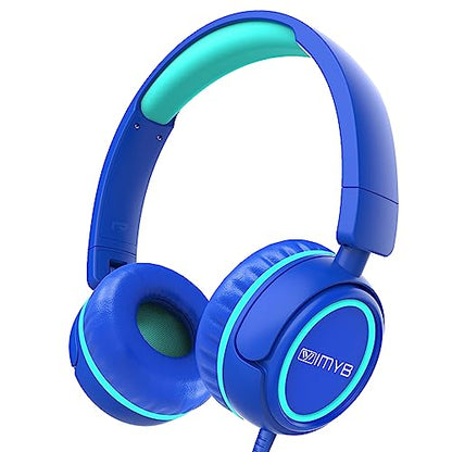 IMYB Kids Headphones, V1 Wired Stereo Foldable Tangle-Free 3.5mm Adjustable On-Ear Headphones for Kids for School/Toddlers/Childrens/Teens/Boys/Girls/Ipad/Tablet/Kindle/Phones/Travel/Plane (Blue) - color: Blue