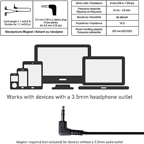 Panasonic ErgoFit Wired Earbuds, In-Ear Headphones with Dynamic Crystal-Clear Sound and Ergonomic Custom-Fit Earpieces (S/M/L), 3.5mm Jack for Phones and Laptops, No Mic - RP-HJE120-KA (Matte Black) - color: Matte Black, style: No Mic