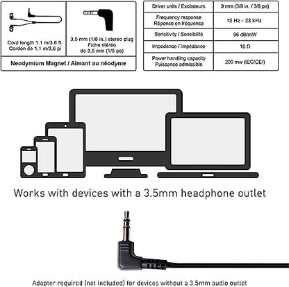 Panasonic ErgoFit Wired Earbuds, In-Ear Headphones with Dynamic Crystal-Clear Sound and Ergonomic Custom-Fit Earpieces (S/M/L), 3.5mm Jack for Phones and Laptops, No Mic - RP-HJE120-KA (Matte Black) - color: Matte Black, style: No Mic