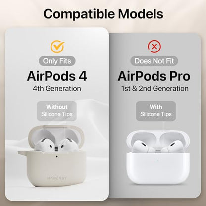 MAGEASY Skin Case for AirPods 4 (2024) with Carabiner Clip, Shockproof Protective TPU AirPods 4th Generation Cover, Stain-Resistant, Smooth Soft-Touch, Wireless Charging Compatible (Desert Green) - color: Desert Green, size: AirPods 4