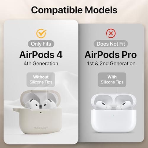MAGEASY Skin Case for AirPods 4 (2024) with Carabiner Clip, Shockproof Protective TPU AirPods 4th Generation Cover, Stain-Resistant, Smooth Soft-Touch, Wireless Charging Compatible (Black) - color: Black, size: AirPods 4