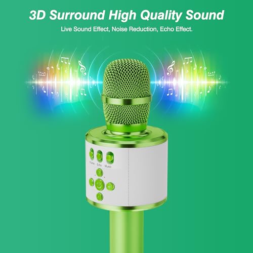 BONAOK Karaoke Microphone for Kids & Adults - Bluetooth Microphones Singing Mic with Disco Lights, Echo Effect, Built-in Speaker Portable Karaoke Player for Party Travel Gifts Q78(Green) - color: Light Green