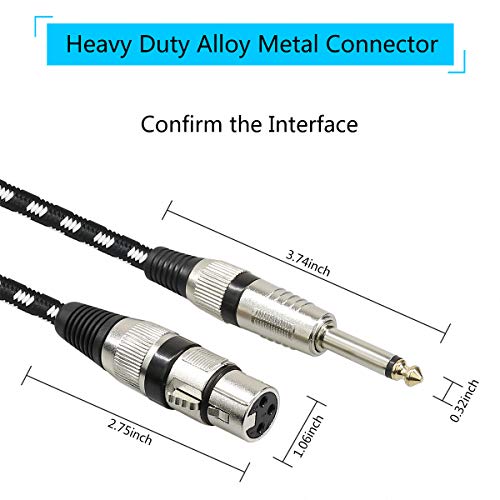 Microphone Cable XLR Female to 1/4" TS Cables, Nylon Braided 6.35mm (1/4 Inch) TS to XLR Cable (XLR Female to TS Male Unbalanced Cable) Gold-Plated Connectors - 15Feet - size: 15FT