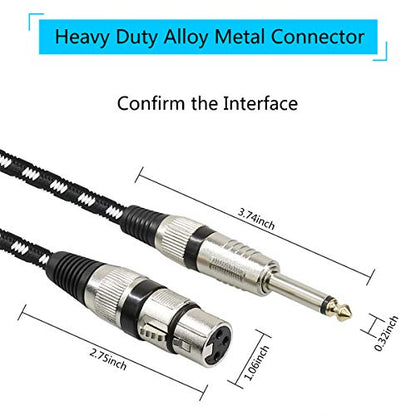 Microphone Cable XLR Female to 1/4" TS Cables, Nylon Braided 6.35mm (1/4 Inch) TS to XLR Cable (XLR Female to TS Male Unbalanced Cable) Gold-Plated Connectors - 15Feet - size: 15FT