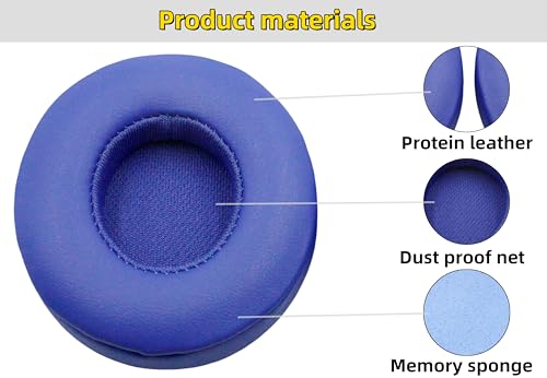 Replacement Ear Pads for Beats Solo 3/ Solo 2 On-Ear Headphones - Navy Blue | Ear Cushions for Beats Solo 2 & Solo 3 Wireless Headphones, Ear Cups with Soft Protein Leather, Not Fit Studio/Solo HD/Solo 4 - color: Navy Blue