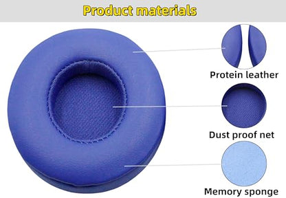 Replacement Ear Pads for Beats Solo 3/ Solo 2 On-Ear Headphones - Navy Blue | Ear Cushions for Beats Solo 2 & Solo 3 Wireless Headphones, Ear Cups with Soft Protein Leather, Not Fit Studio/Solo HD/Solo 4 - color: Navy Blue