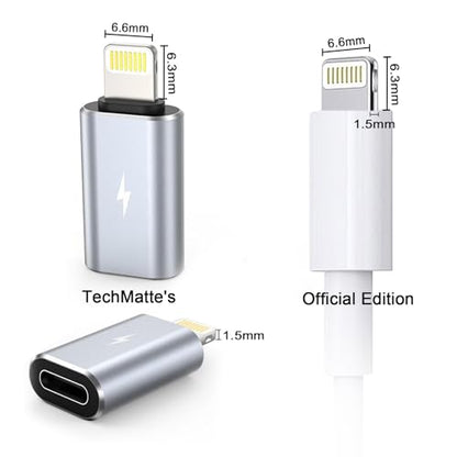 TechMatte USB C to Lightning Adapter 2 Pack 2.2A Charging Data Transfer - color: Grey, size: 2 Pack