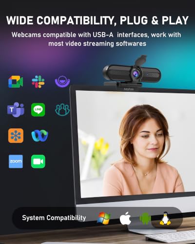 saylas 4K Webcam with Microphone, 78°FOV FHD PC Camera with 4K/2K/30fps, 1080P/60fps, Privacy Cover, USB Web Cam, Autofocus, External Webcam for PC, Computer Web Camera for Laptop, Mac, Zoom - color: 4K/78° FOV