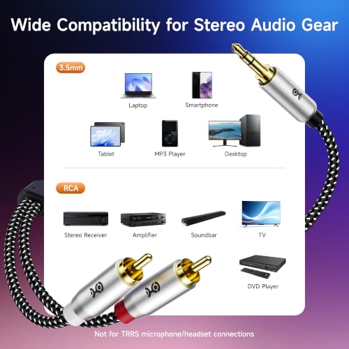Cable Matters 2-Pack RCA to 3.5mm Audio Cable, RCA to Aux, 3ft | 3.5mm to L/R Cord, Black, Gold-Plated Connectors, Male-to-Male Audio Cable