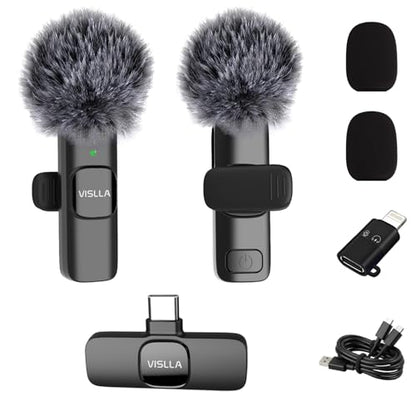 Mini Microphone for iPhone & Android,11H Battery, Noise Cancelling Wireless Lavalier Mic, Clip On Lapel Mic Pro for Content Creator Vlogging/YouTube/Tiktok/Video Recording/Streaming/Interview