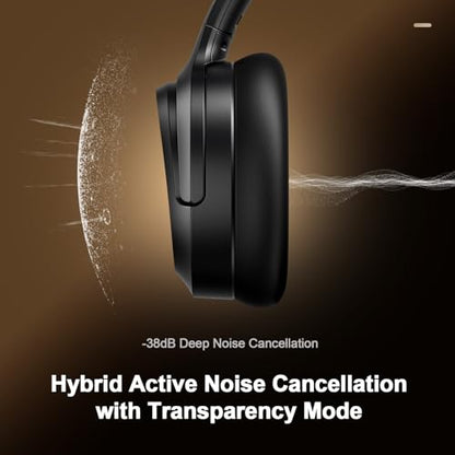 Calmbee Over-Ear Hybrid Active Noise Cancelling Bluetooth 5.3 Headphones | ANC Mode, Transparency Mode, Microphone, Up to 140H Playtime, Bluetooth 5.3, Deep Bass, Clear Calls, Fit for Travel - color: Black
