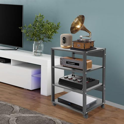 4 Tier AV Media Stand, Heavy Duty AV Equipment Cart Rack with Lockable Wheels, 110 lbs Load Audio Video Component Rack Open Shelf for Home Theater, Studio - size: 4-Tier