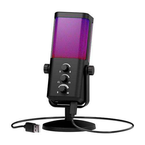 XTUGA M7 Dynamic Microphone for Gaming Streaming with RGB Light,Computer Condenser Mic Noise Reduction Real-Time Monitoring for Podcast,Studio,PC,PS5,Mac,YouTube