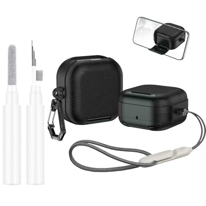 Stand Case Compatible with Samsung Galaxy Buds 4 /Buds 4 Pro with Keychain & Lanyard and Cleaning kit, Soft TPU and Hard PC, Drop Shockproof Full Protection Cover for Women Men - color: Green+Black
