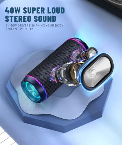 Ortizan X30 Portable Bluetooth Speaker (3rd Gen), 40W Loud Bass, Black | IPX7 Waterproof for Pool Parties & Outdoor Adventures, 30-Hour Battery, Beat-Synced LED Lights, Wireless Stereo Pairing