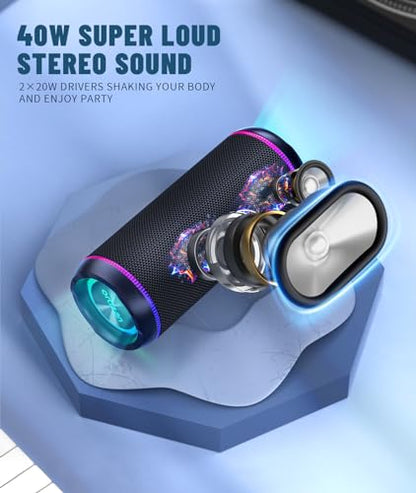 Ortizan X30 Portable Bluetooth Speaker (3rd Gen), 40W Loud Bass, Black | IPX7 Waterproof for Pool Parties & Outdoor Adventures, 30-Hour Battery, Beat-Synced LED Lights, Wireless Stereo Pairing