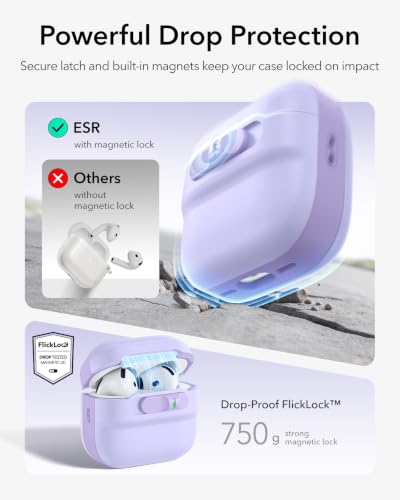 ESR for AirPods 4 Case, Compatible with MagSafe, Pulse Series, Purple | Compatible with AirPods 4 Generation Case (2024)(USB-C), Magnetic Lid Lock, Drop-Proof Protection Cover with Lanyard - color: Purple, size: AirPods 4 Case