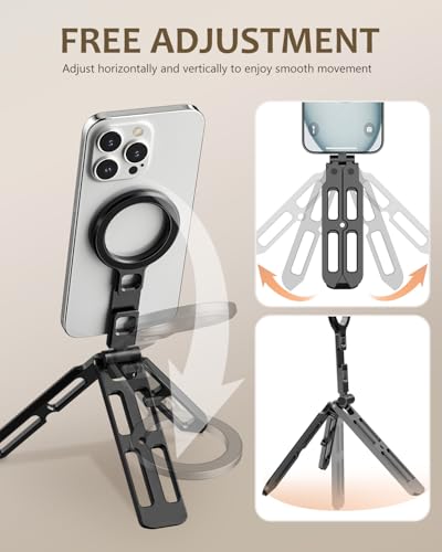 UBeesize Foldable Magnetic Phone Tripod Stand for iPhone Vlogging | 20 N52 Strong Magnets, Cold Shoe & 1/4" Screw