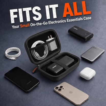 Small Hard Shell Zipper Case, Universal Protective Electronic Carrying Case | Black Portable Small EVA Travel Case Storage Pouch Bag for Power Bank, External Hard Drive, Charger, Cell Phone, USB Cable - color: Black