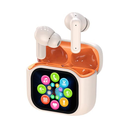Wireless Touchscreen TWS True Wireless Bluetooth ANC Active Noise Cancelling Earbuds with Smart Touch Screen Case - Blue Tooth Earphones for iPhone Android In Ear Headphones - color: Beige, style: Normal