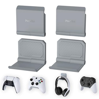 PlayVital 4 Pack FOLD Controller Holder Wall Mount for ps5 ps4 Xbox Switch 2 Pro Headset, Universal Controller Acessories Organizer Headphone Stand - Foldable Anti-slip Strong Adhesive, New Hope Gray - color: New Hope Gray 4 Sets