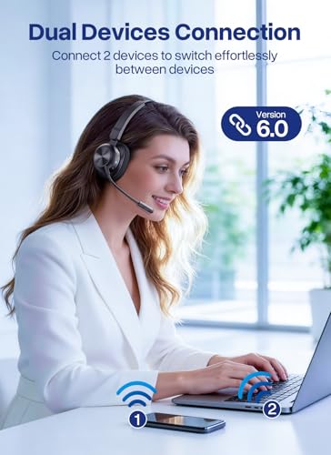 Trucker Bluetooth Headset, Wireless Headset with Microphone | USB Dongle, On Ear Bluetooth Headphones with AI Noise Cancelling 50H Playback Mute Button for Truck Driver Office Work, Black - color: Black