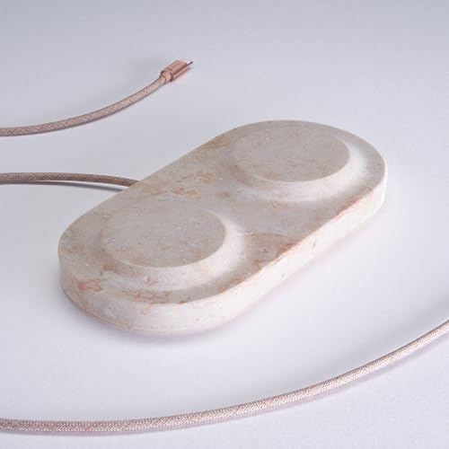 Einova Dual Classic Stone – Dual Wireless Charging Pad in Genuine Marble, Designed in Italy, Qi Certified, for Smartphones, Wireless Earbuds & More – Cream Marble - color: Cream marble – Dual Classic Stone