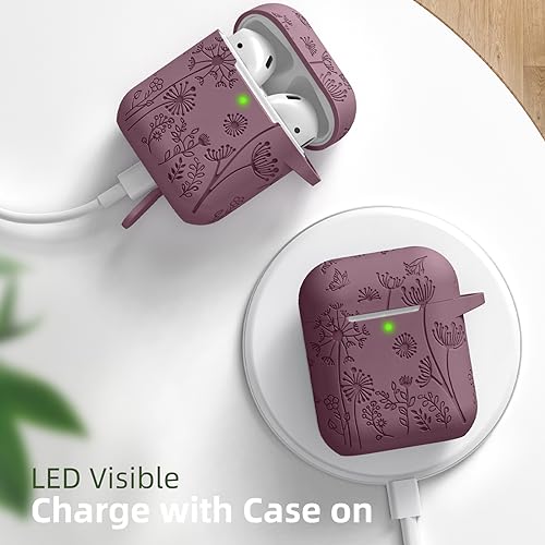 Lerobo for AirPod Case 2nd/1st Generation with Keychain | Flower Engraved Soft Silicone Cover for AirPods 2 Case, Wireless Charging, Drop Protection, One-piece Design, Smokey Mauve - color: Smokey Mauve