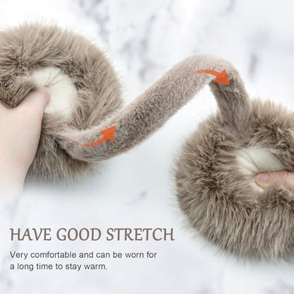 Earmuffs for Women Girls Faux Fur Fuzzy Headband Foldable Ear Covers Cold Weather Accessory - color: Brown