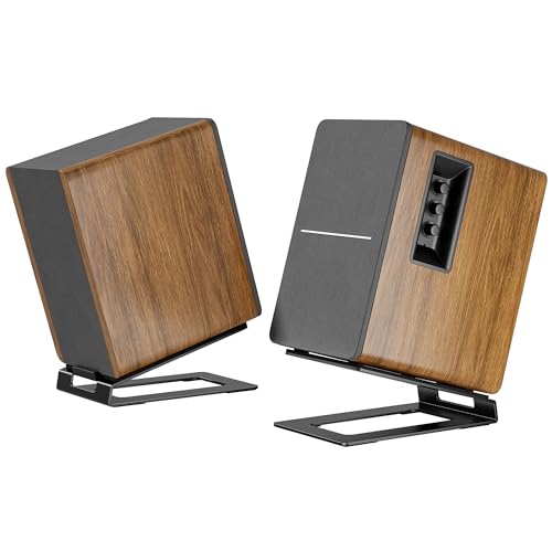 Desk Speaker Stands for Most Bookshelf Speakers, 22 lbs Capacity, 1 Pair | Speaker Riser with Anti-Vibration Pads, 16°Tilt Angle, Space-Saving Audio Stands for PC Speakers,1 Pair, Black