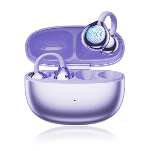 Open Ear Clip Headphones, Wireless Earbuds Bluetooth 5.4 The Over Ear Buds Earphones Built-in Mic with Ear Hooks, 36H Playtime,for iOS and Android (Purple) - color: Purple