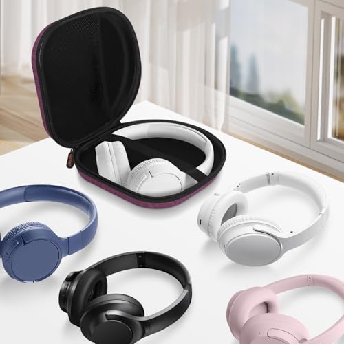 Purple Hard Shell Headphone Case, Durable Zipper Travel Carrying Pouch Bag | Compatible with Sony WH-CH520/CH720N, JBL Tune 510BT/720BT/520BT/770NC, Soundcore Q20/Q30, Jlab Headphones - color: Grape-Purple