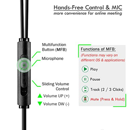 8.2Ft Long Cord USB Earbuds with Mic for Computer, Noise-Isolating | In-Ear Headphones with Microphone, Compatible with Laptop, Desktop PC & Chromebook, Secure Fit and Lightweight, CGS-W7