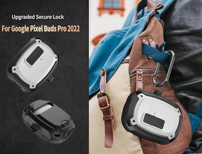 Olytop for Google Pixel Buds Pro 2/ Pro Case Cover with Lock Clip & Cleaner Pen 2024/2022, Shockproof Protective Hard Cover Skin with Carabiner Men Women - Black/White - color: Black/White
